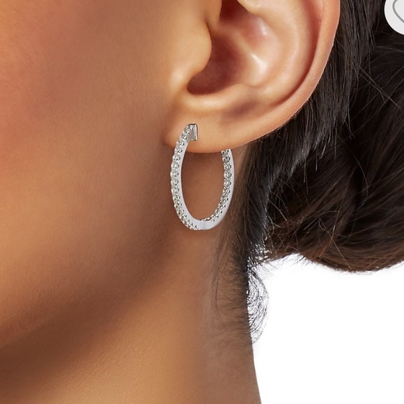 Lafonn Sterling Silver & Simulated Diamond Hoop Earrings - Picture 1 of 6